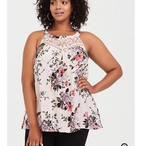 Torrid Light pink floral challis lace tank Size 0